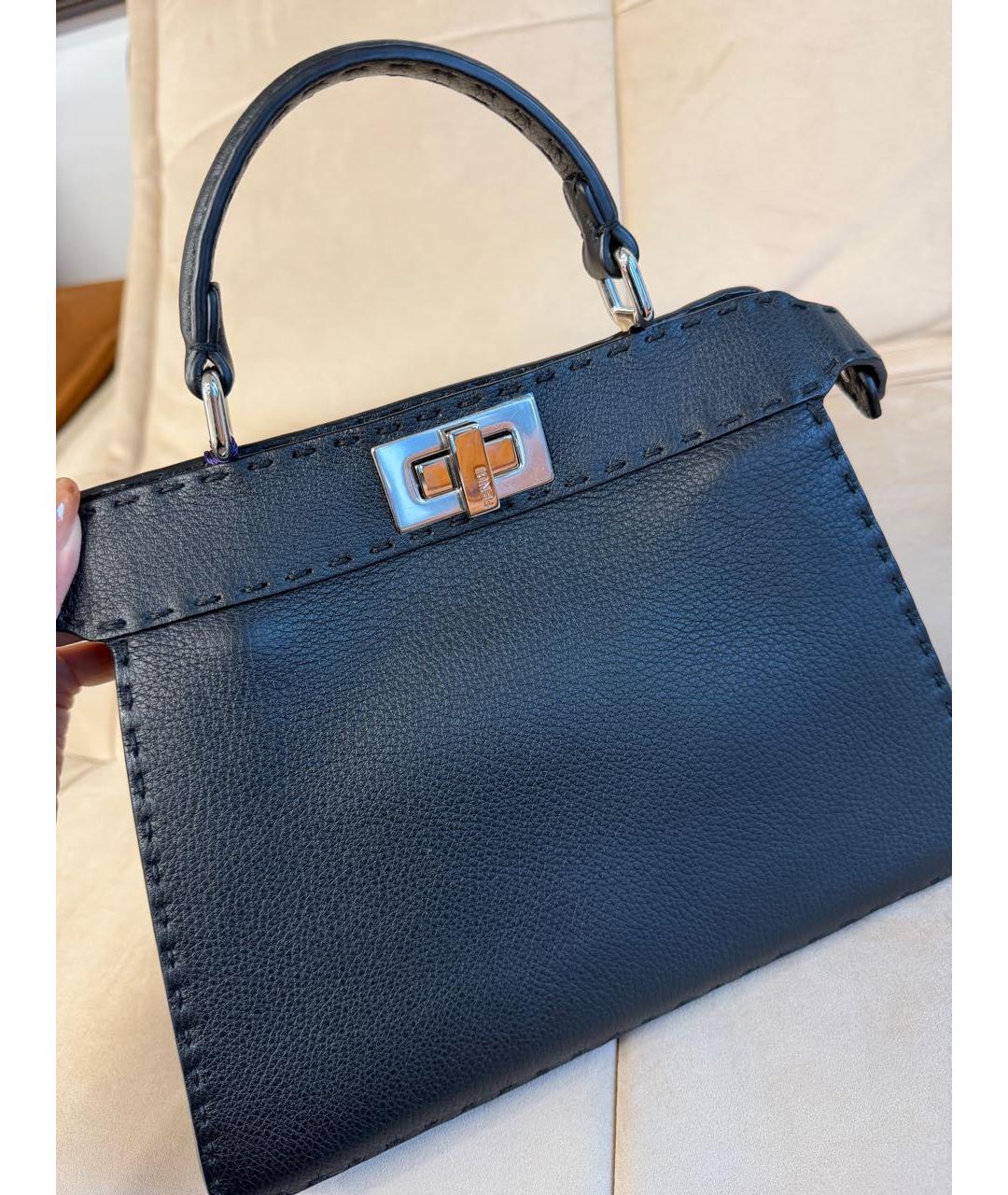 FENDI Черная кожаная сумка тоут, фото 6