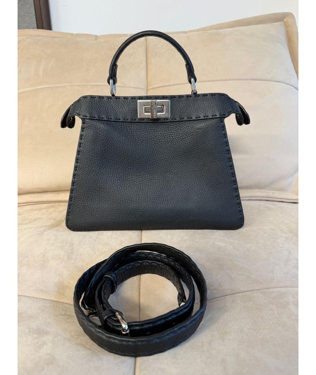 FENDI Черная кожаная сумка тоут, фото 2