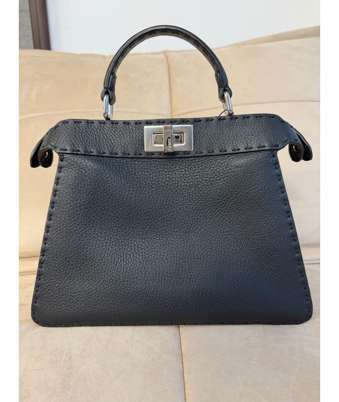 FENDI Черная кожаная сумка тоут, фото 8