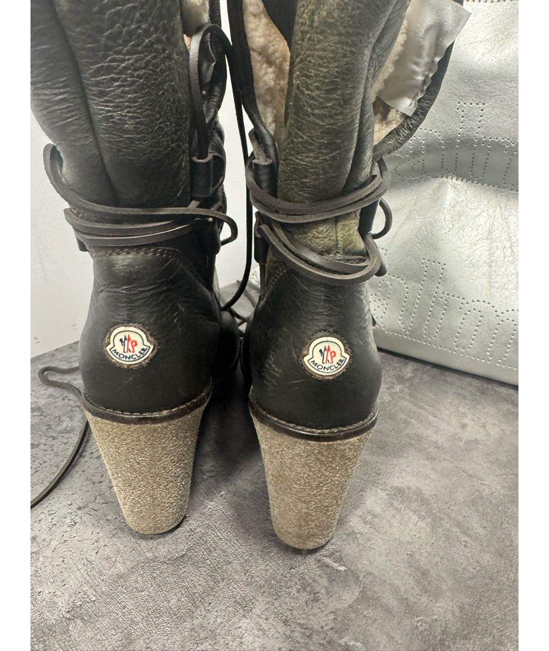 MONCLER Коричневые кожаные сапоги, фото 4