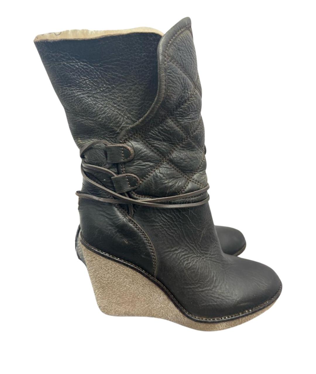 MONCLER Коричневые кожаные сапоги, фото 1