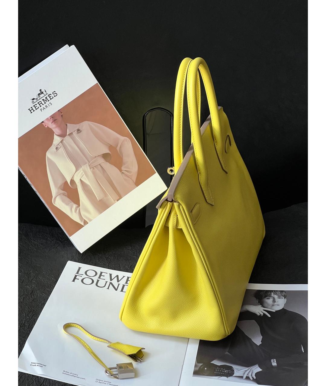 HERMES Желтая кожаная сумка с короткими ручками, фото 3
