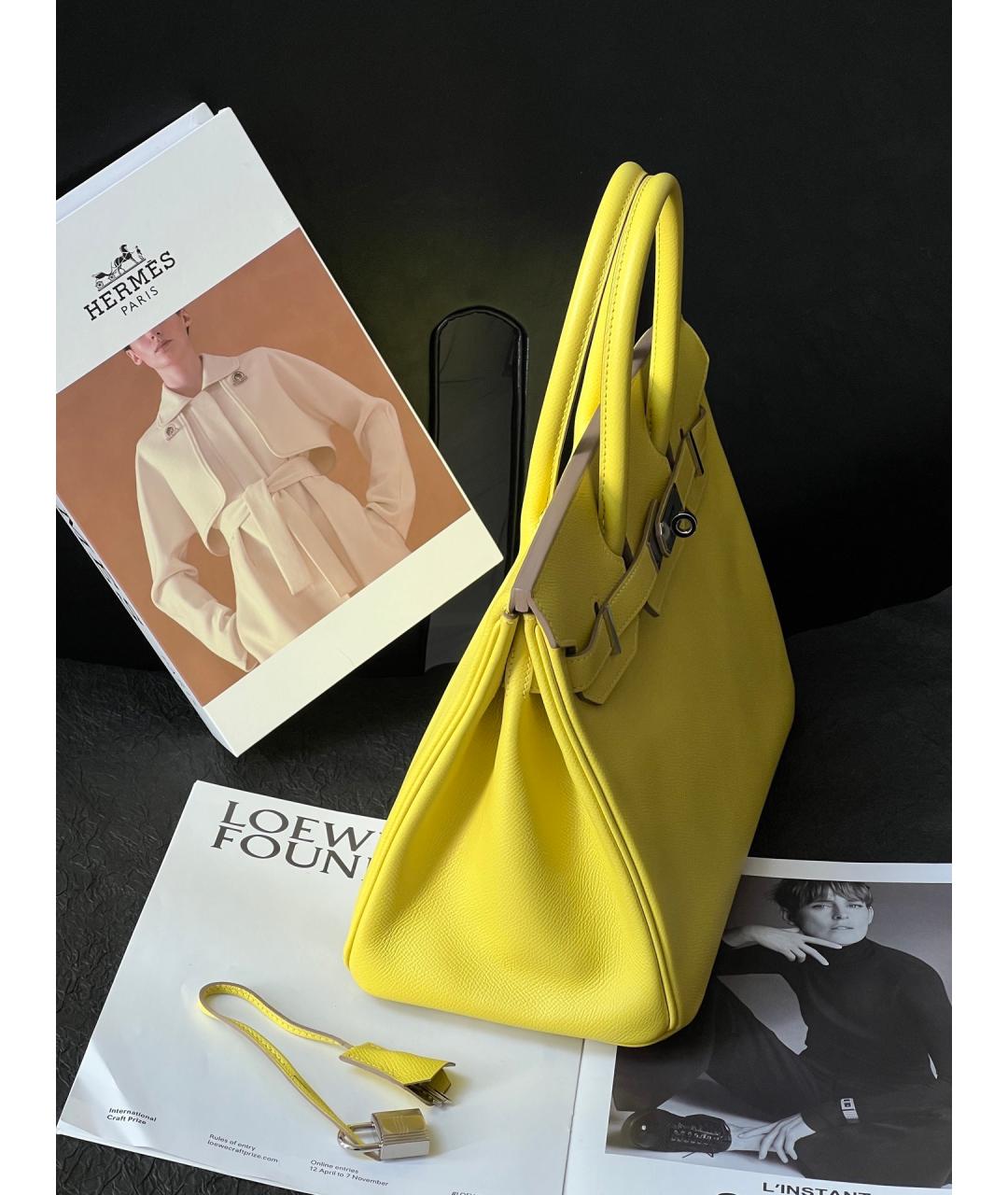 HERMES Желтая кожаная сумка с короткими ручками, фото 2