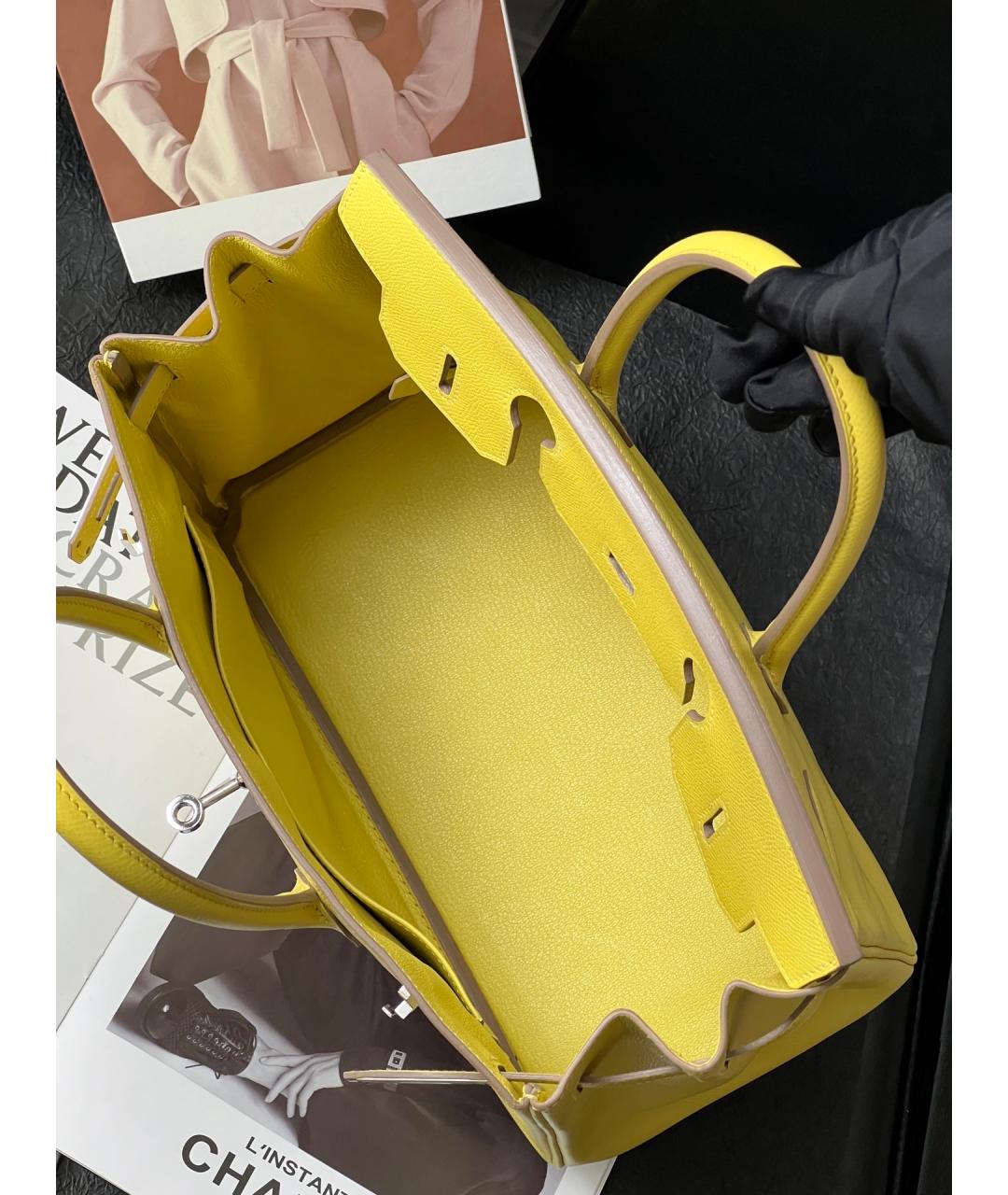 HERMES Желтая кожаная сумка с короткими ручками, фото 5