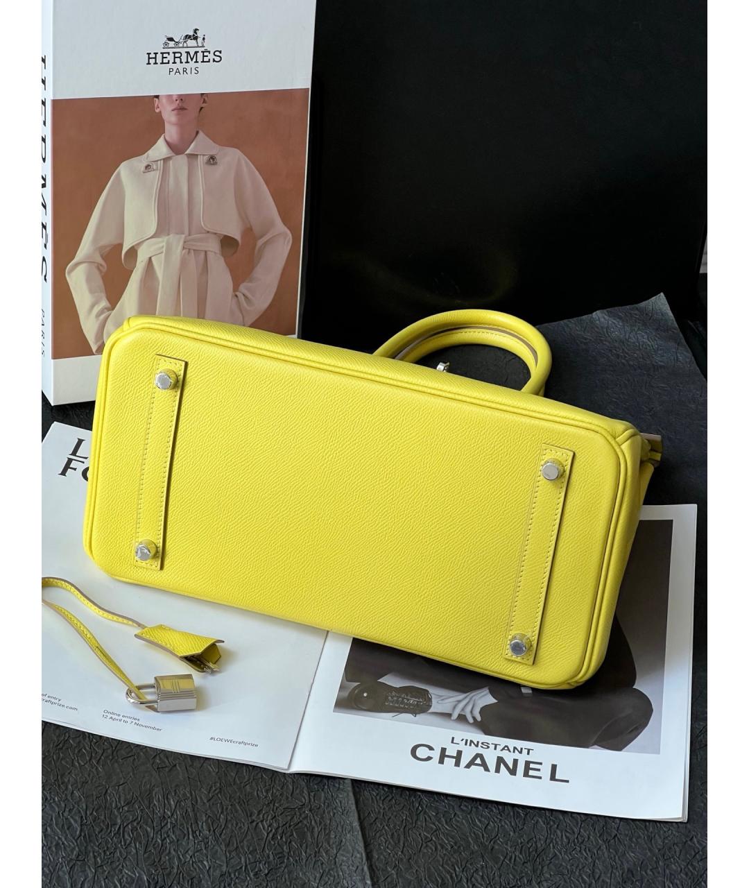 HERMES Желтая кожаная сумка с короткими ручками, фото 4