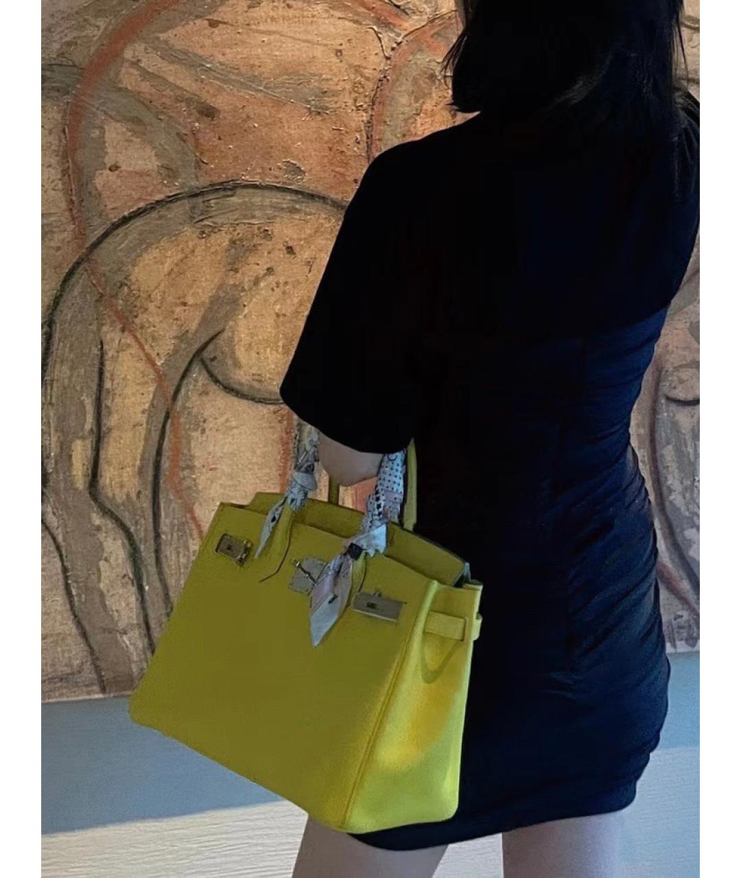 HERMES Желтая кожаная сумка с короткими ручками, фото 7