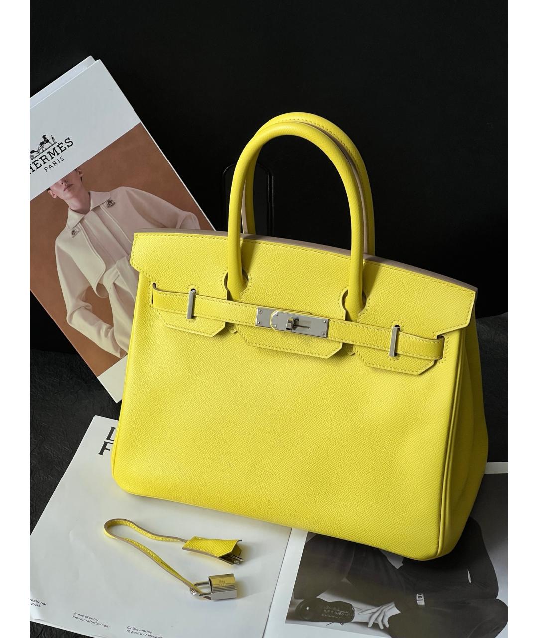 HERMES Желтая кожаная сумка с короткими ручками, фото 8