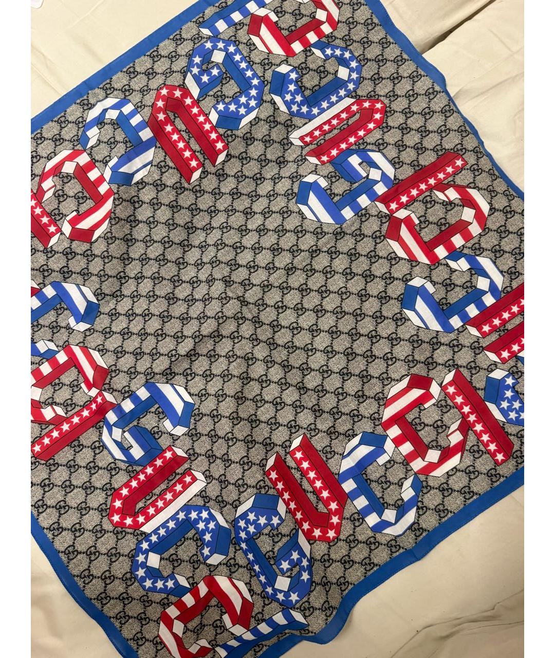 GUCCI Темно-синий хлопковый платок, фото 3