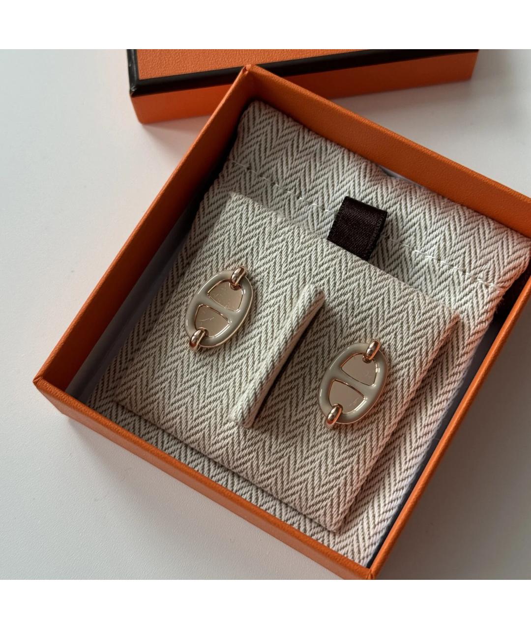 HERMES Бежевые металлические серьги, фото 3