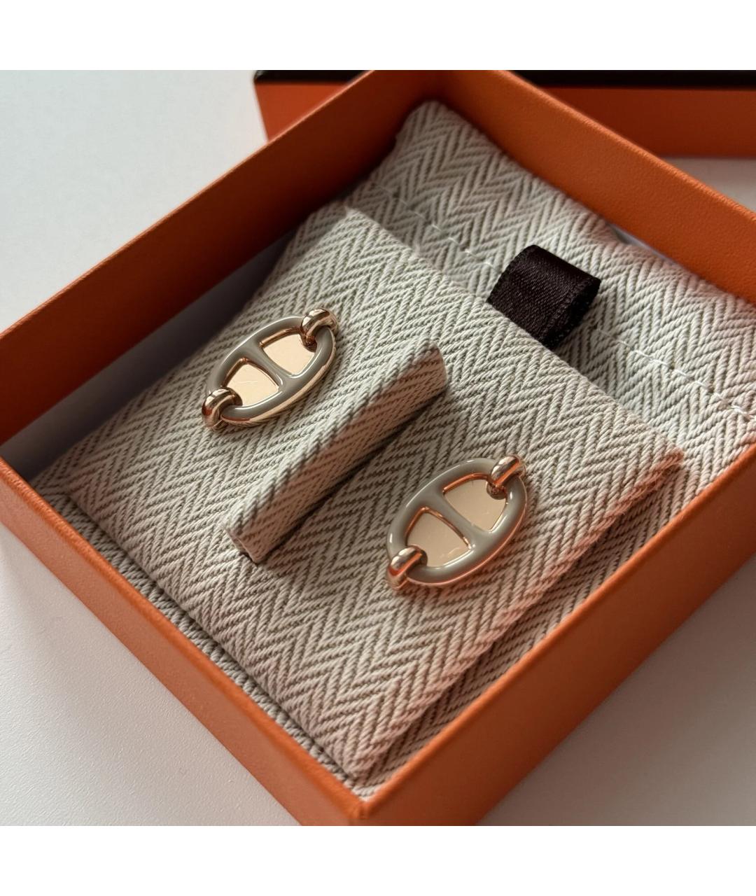 HERMES Бежевые металлические серьги, фото 4