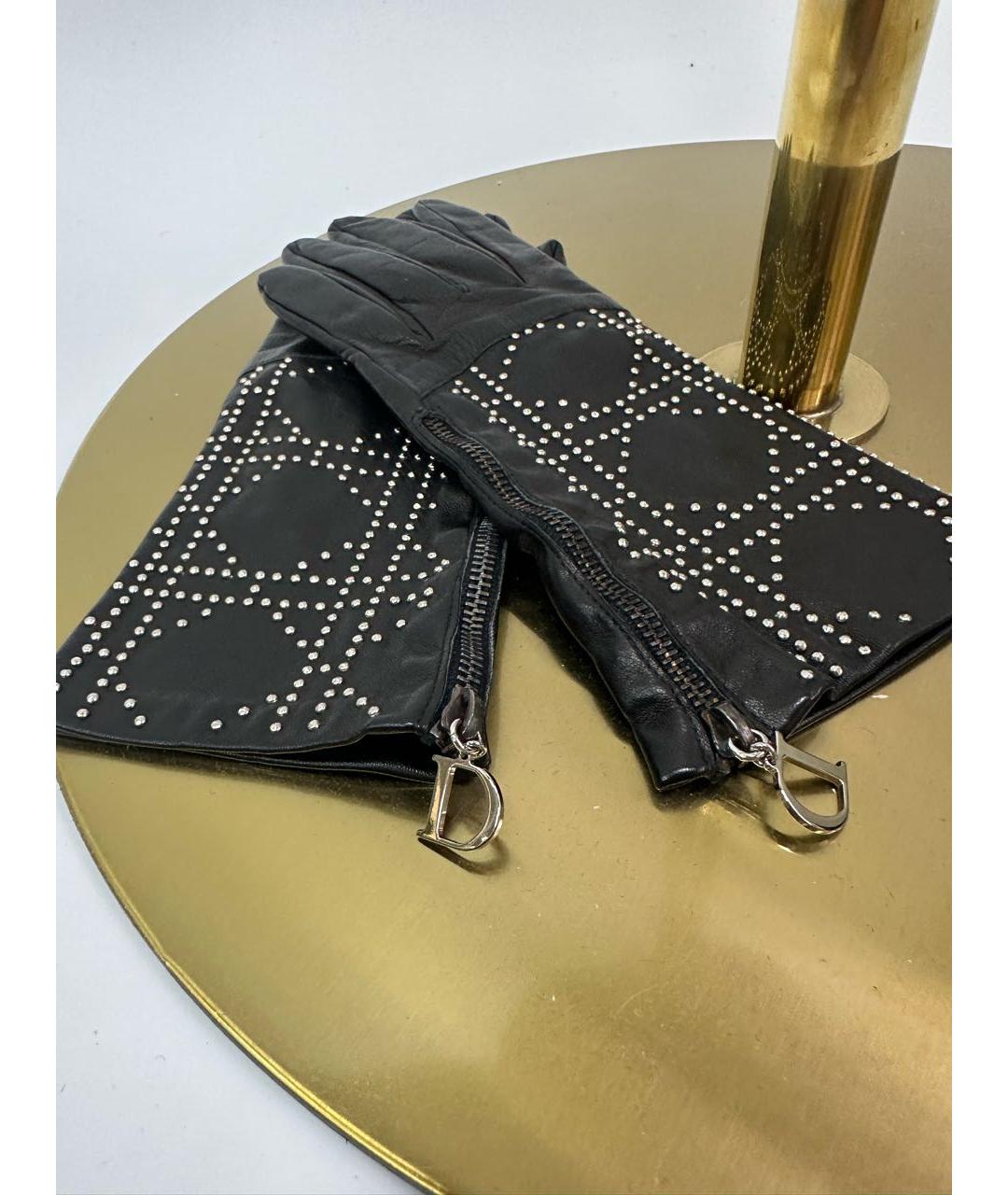 CHRISTIAN DIOR Черные кожаные перчатки, фото 3