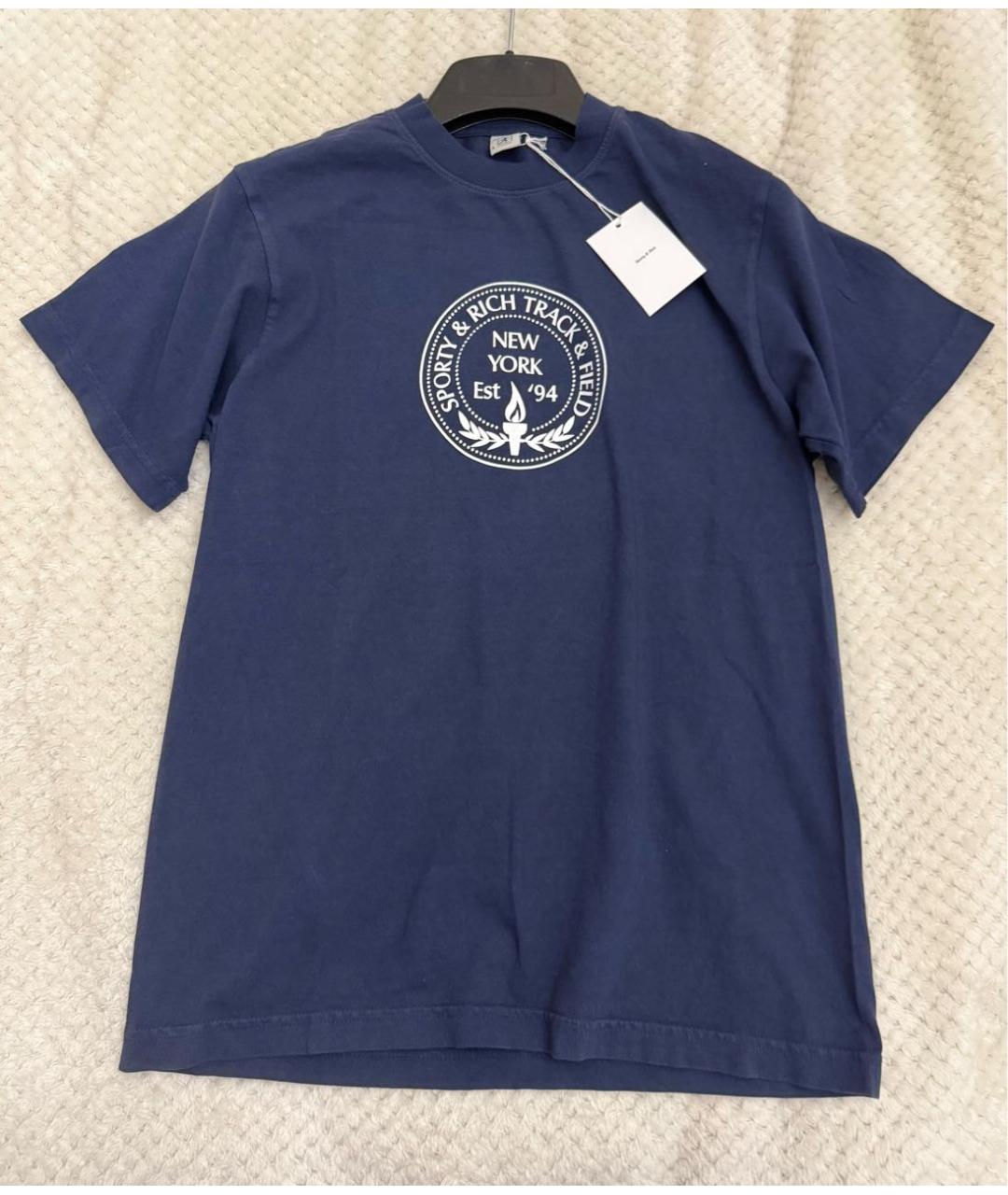 SPORTY AND RICH Темно-синяя хлопковая футболка, фото 2