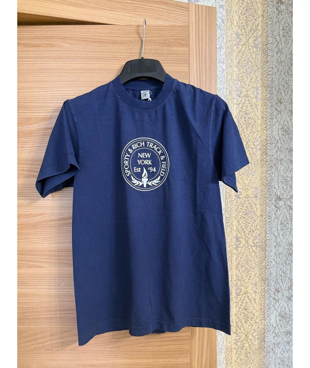 SPORTY AND RICH Темно-синяя хлопковая футболка, фото 6
