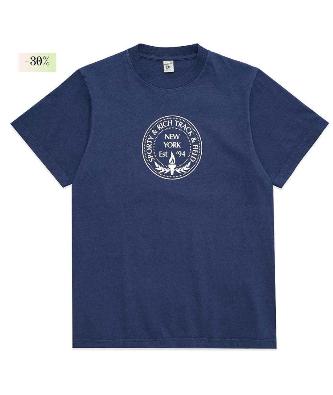 SPORTY AND RICH Темно-синяя хлопковая футболка, фото 9