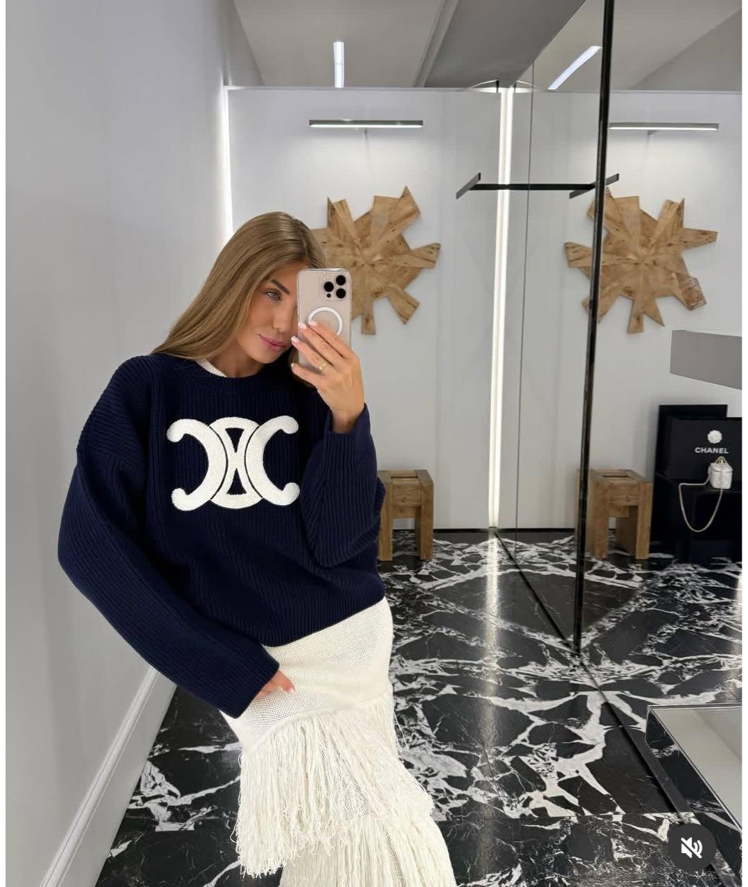 CELINE Темно-синий шерстяной джемпер / свитер, фото 2