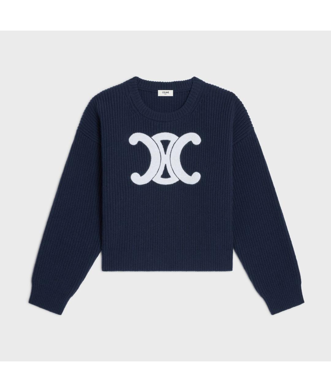 CELINE Темно-синий шерстяной джемпер / свитер, фото 9