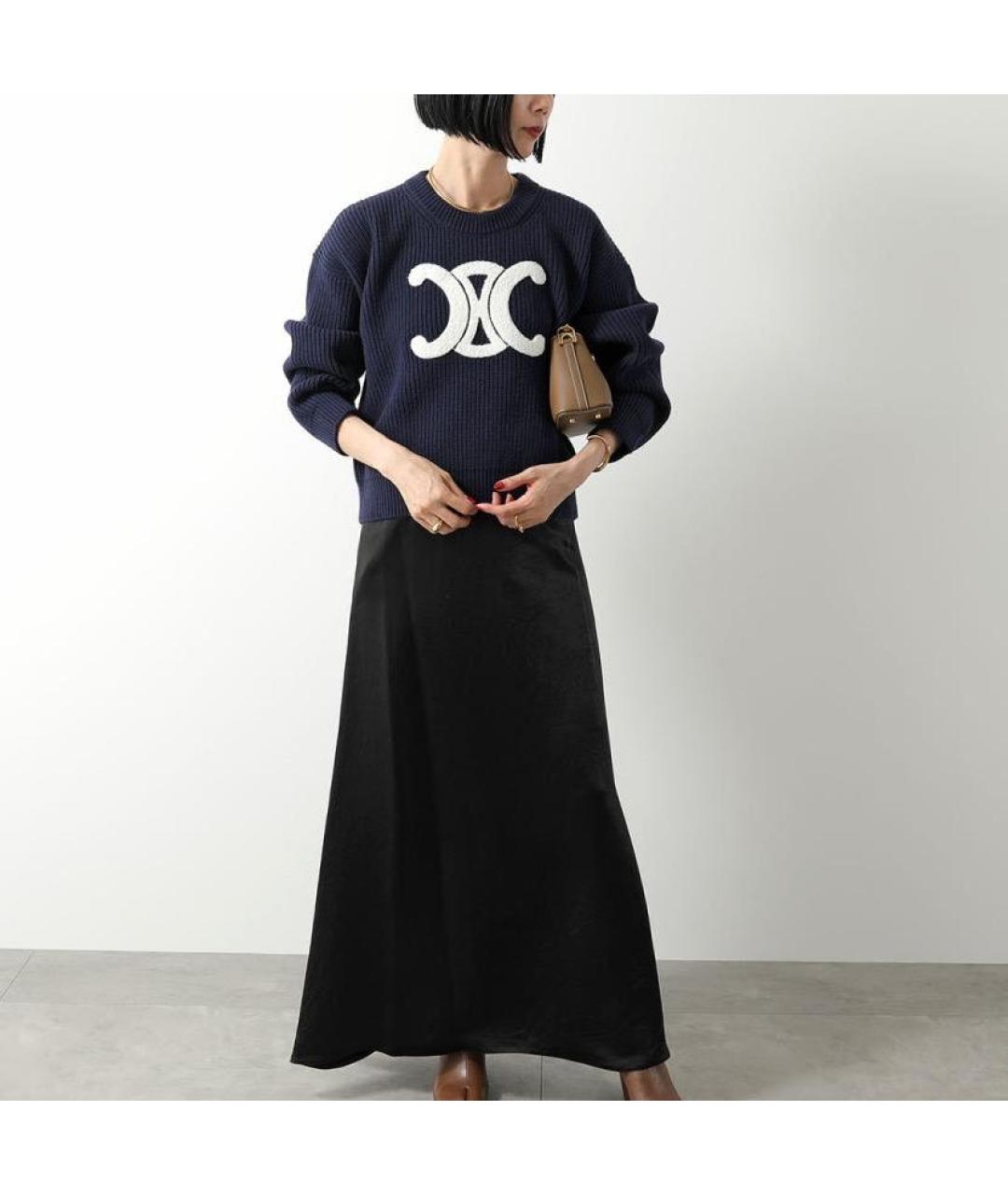 CELINE Темно-синий шерстяной джемпер / свитер, фото 6