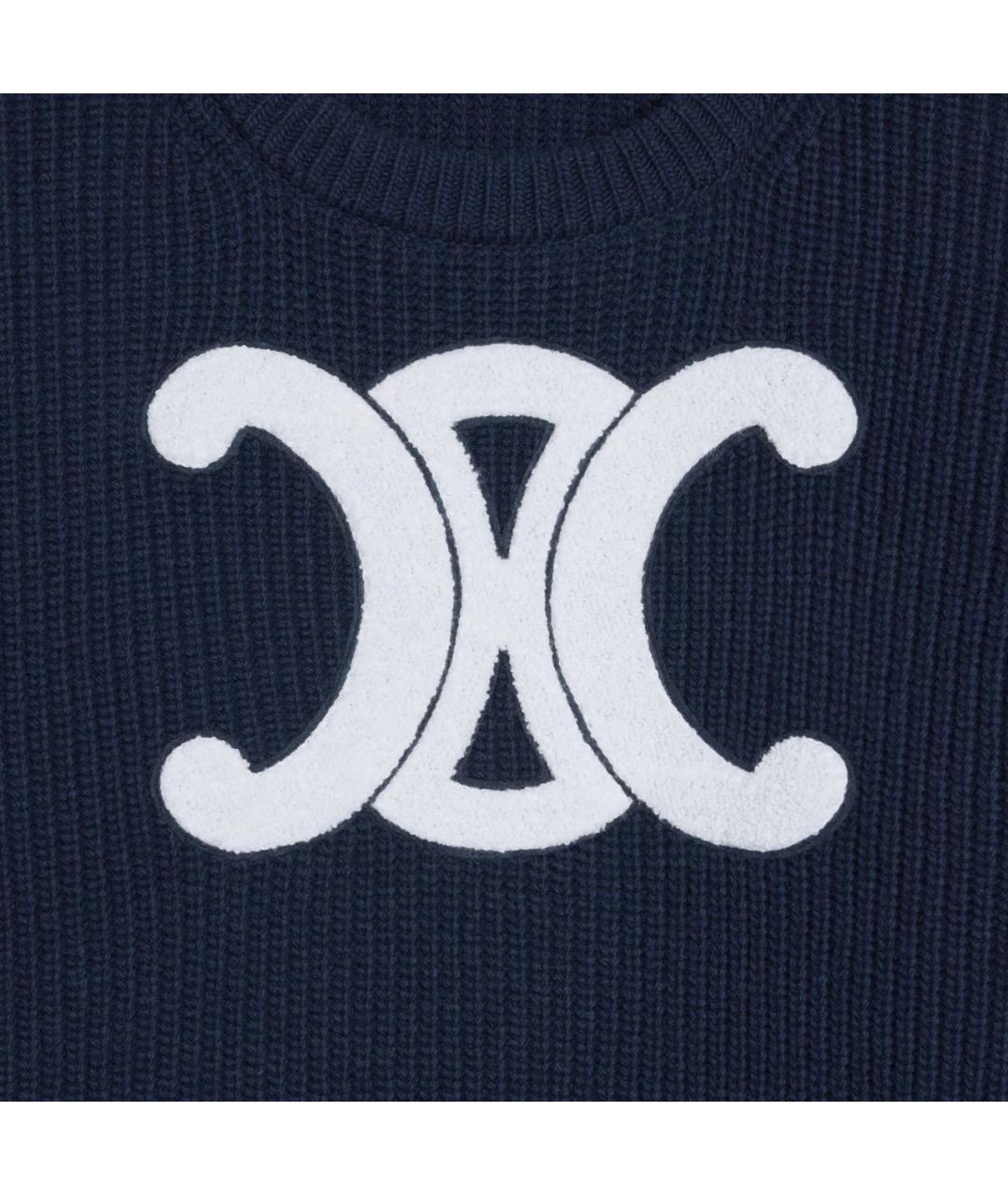 CELINE Темно-синий шерстяной джемпер / свитер, фото 4