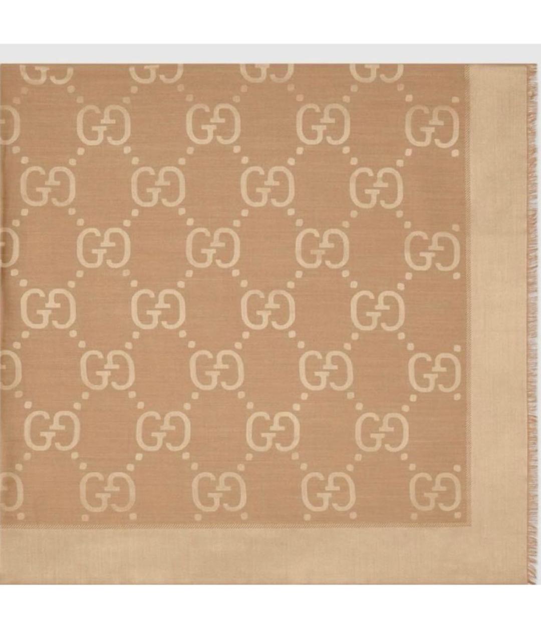 GUCCI Бежевый шелковый платок, фото 1