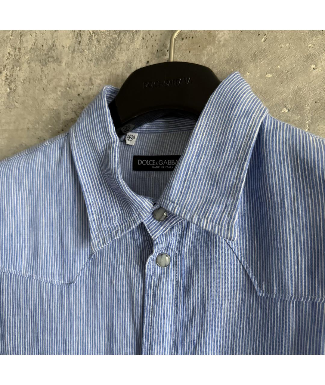 DOLCE&GABBANA Голубая льняная кэжуал рубашка, фото 6