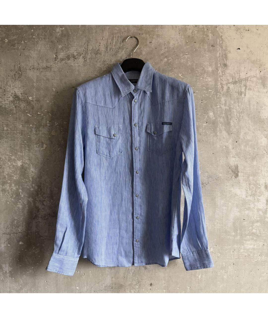 DOLCE&GABBANA Голубая льняная кэжуал рубашка, фото 8