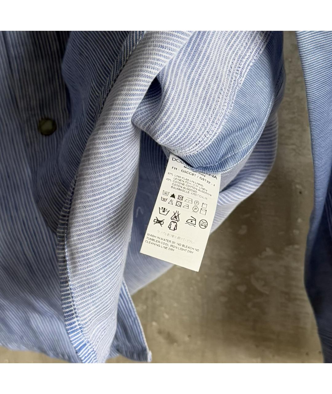 DOLCE&GABBANA Голубая льняная кэжуал рубашка, фото 7