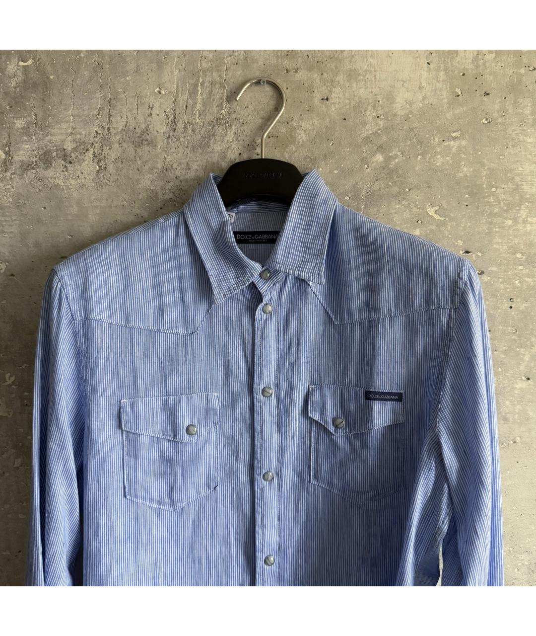 DOLCE&GABBANA Голубая льняная кэжуал рубашка, фото 5