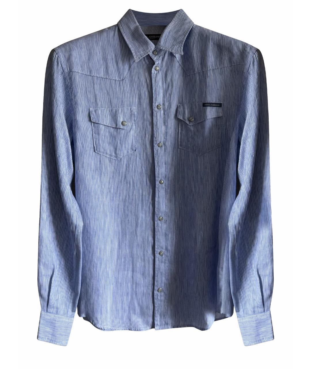 DOLCE&GABBANA Голубая льняная кэжуал рубашка, фото 1