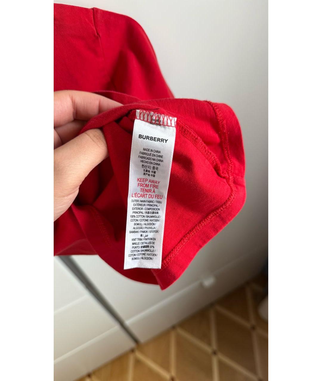 BURBERRY Красная хлопковая детская футболка, фото 5