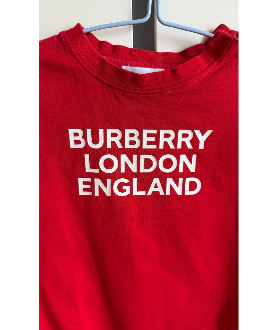 BURBERRY Красная хлопковая детская футболка, фото 3