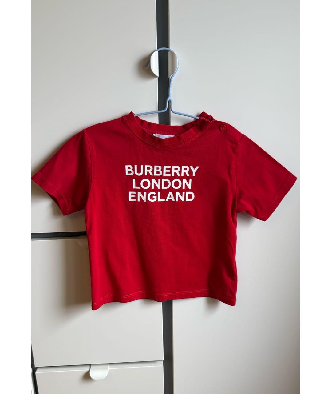 BURBERRY Красная хлопковая детская футболка, фото 6