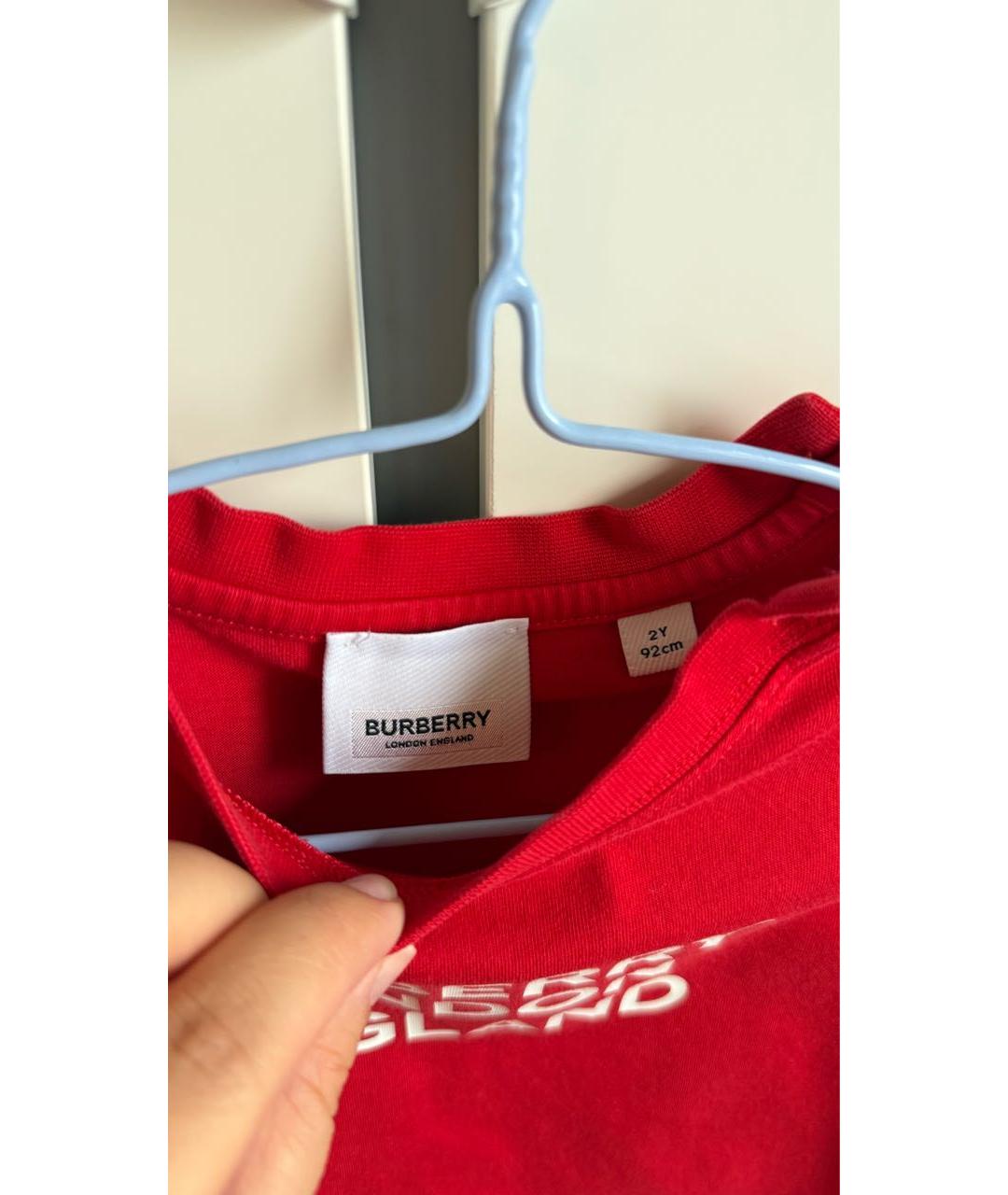 BURBERRY Красная хлопковая детская футболка, фото 4