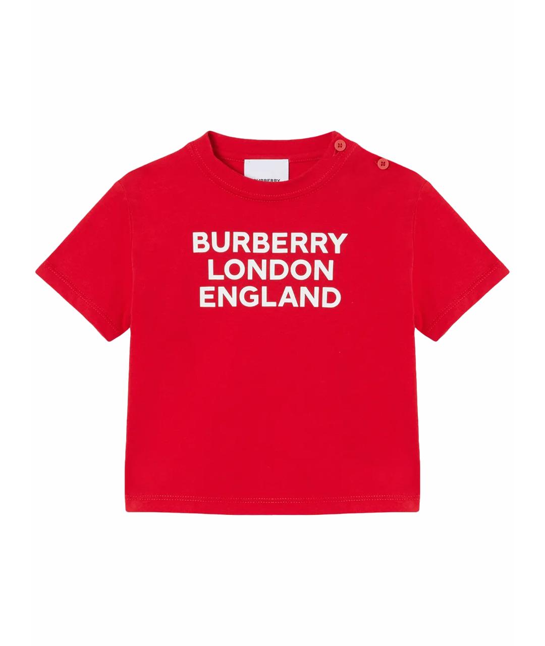 BURBERRY Красная хлопковая детская футболка, фото 1