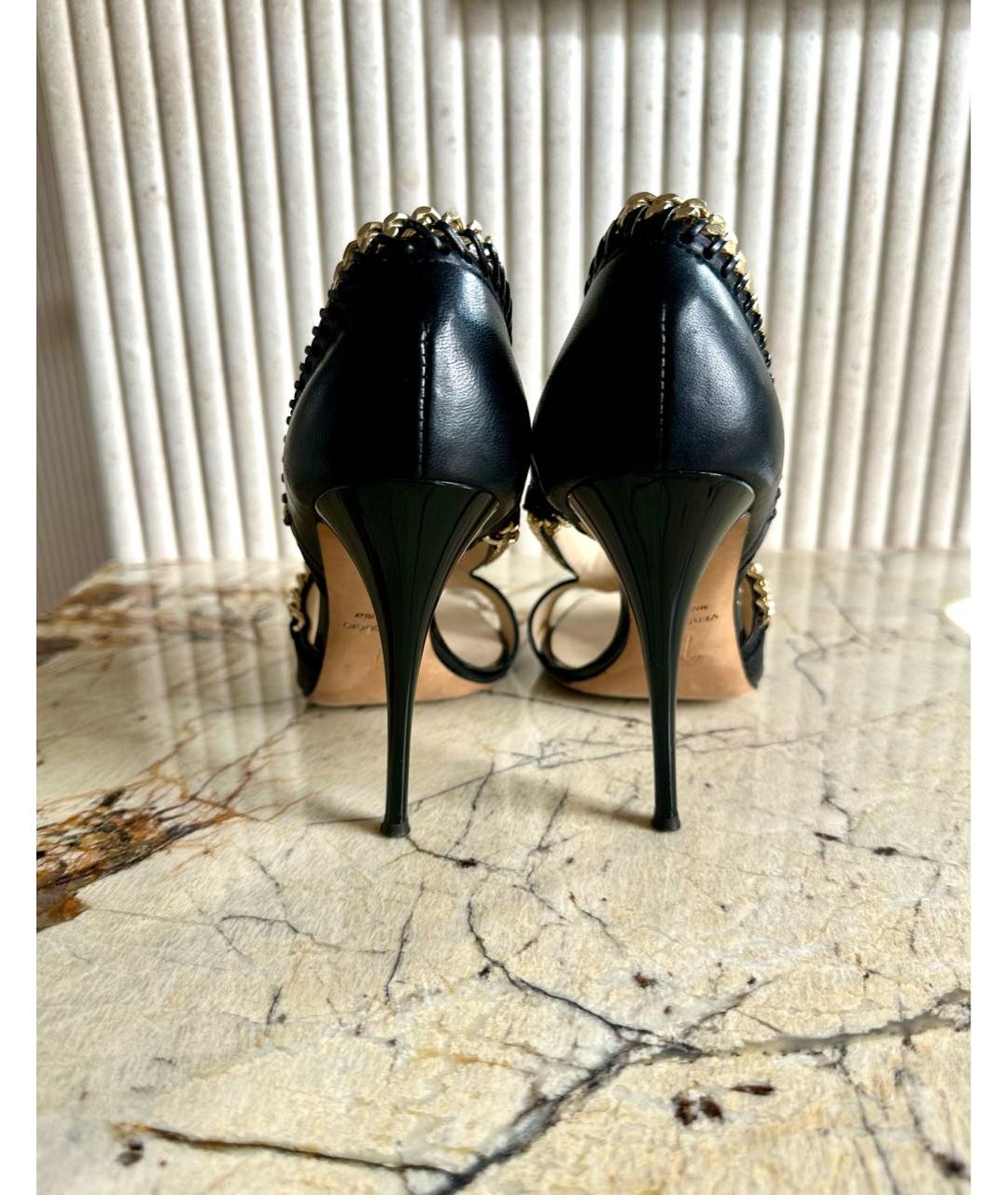 GIUSEPPE ZANOTTI DESIGN Черные кожаные босоножки, фото 4