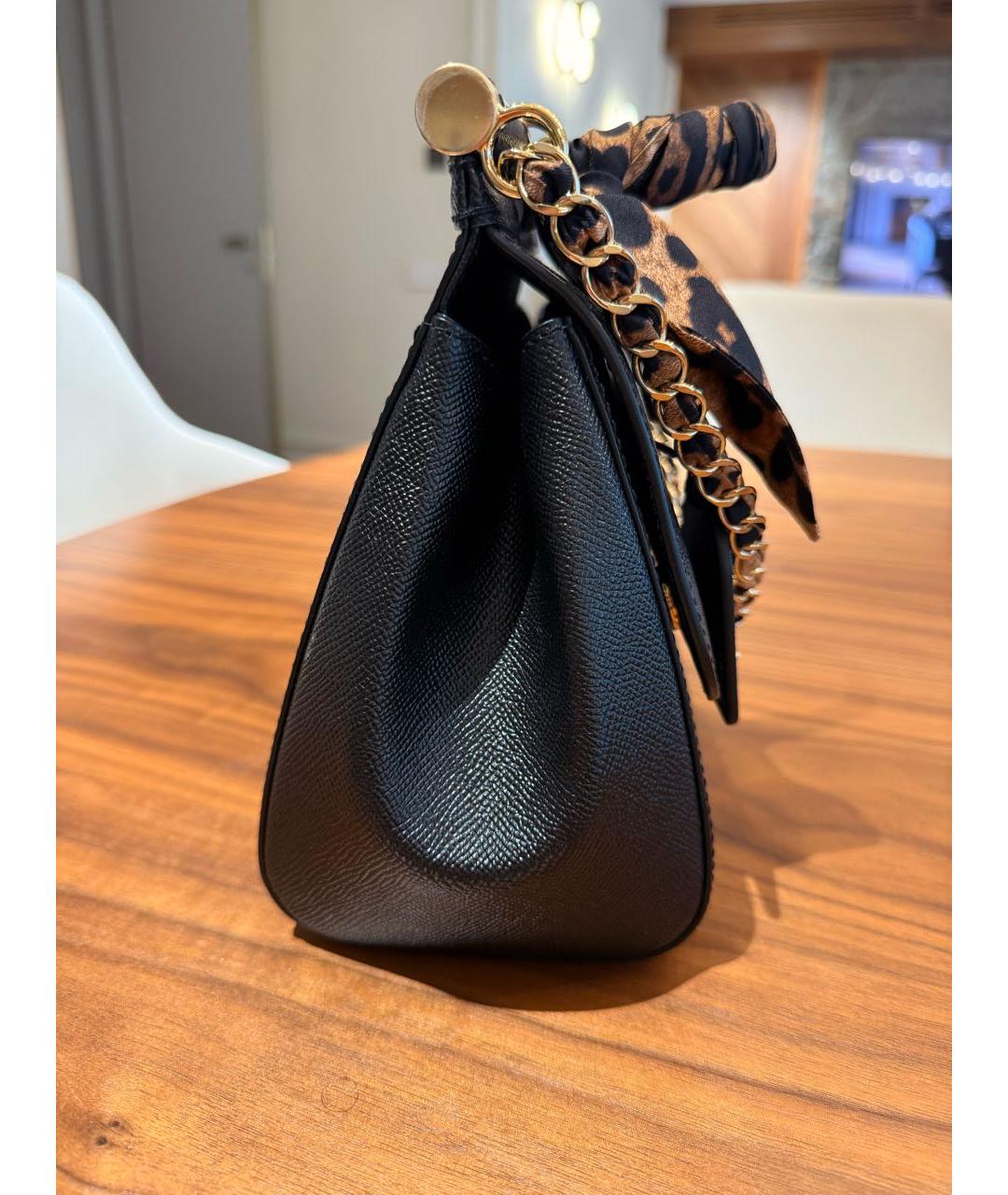 DOLCE&GABBANA Черная кожаная сумка с короткими ручками, фото 2