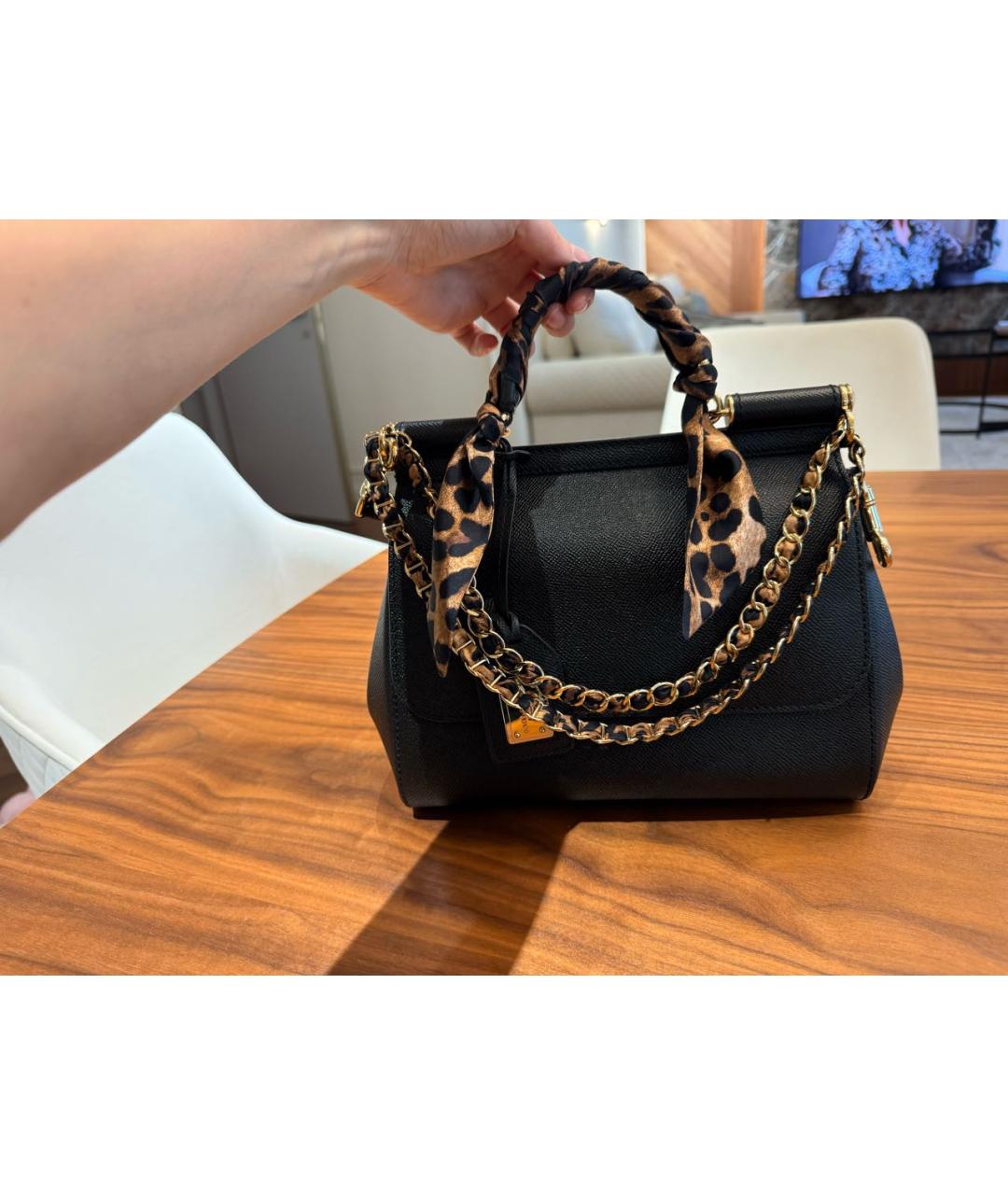 DOLCE&GABBANA Черная кожаная сумка с короткими ручками, фото 6