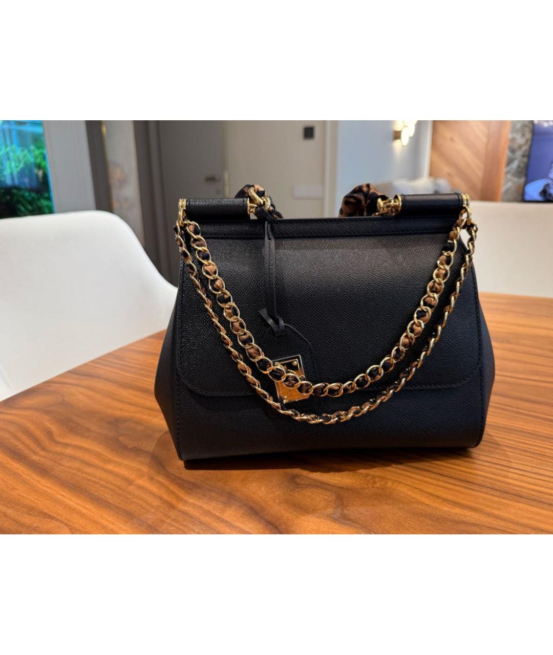 DOLCE&GABBANA Черная кожаная сумка с короткими ручками, фото 5
