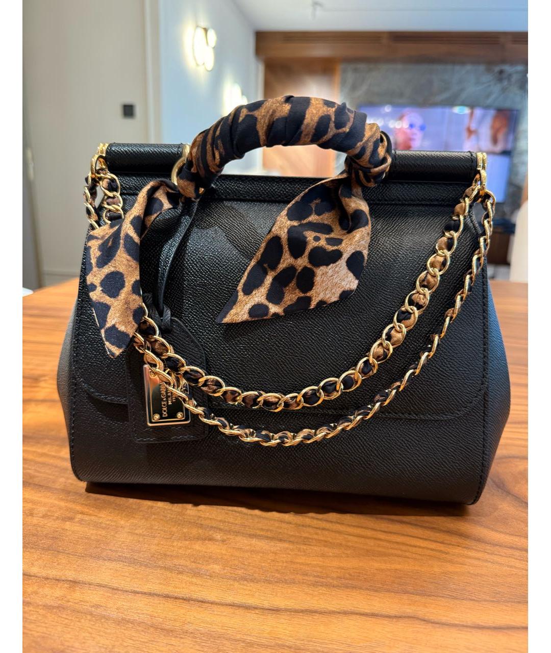 DOLCE&GABBANA Черная кожаная сумка с короткими ручками, фото 7