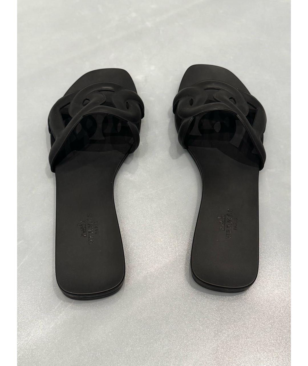 HERMES Черные резиновые шлепанцы, фото 4