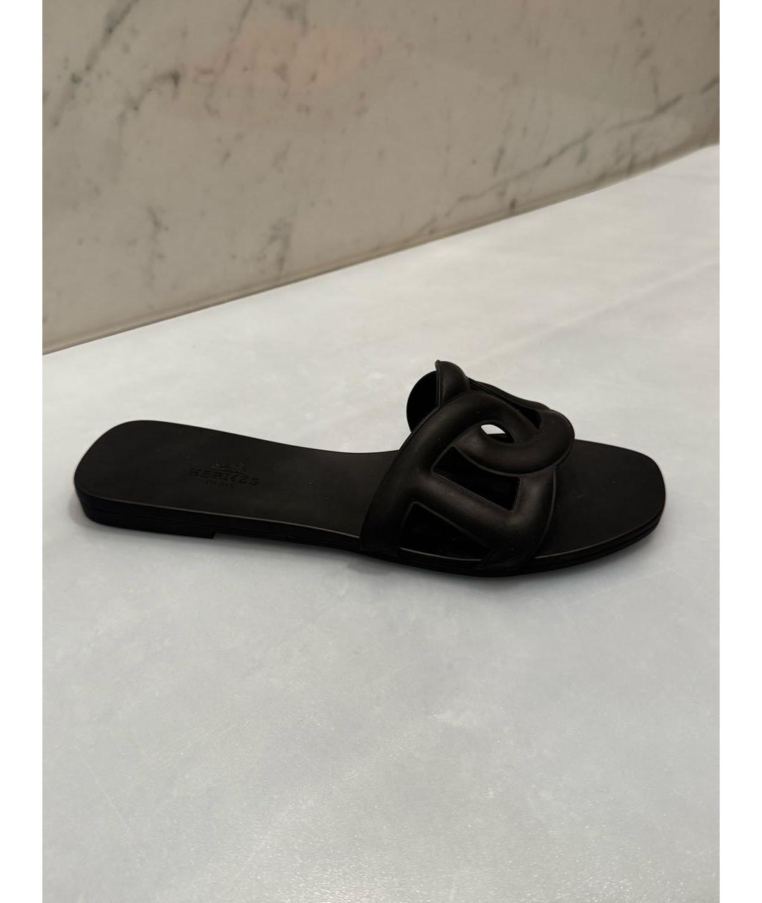 HERMES Черные резиновые шлепанцы, фото 6