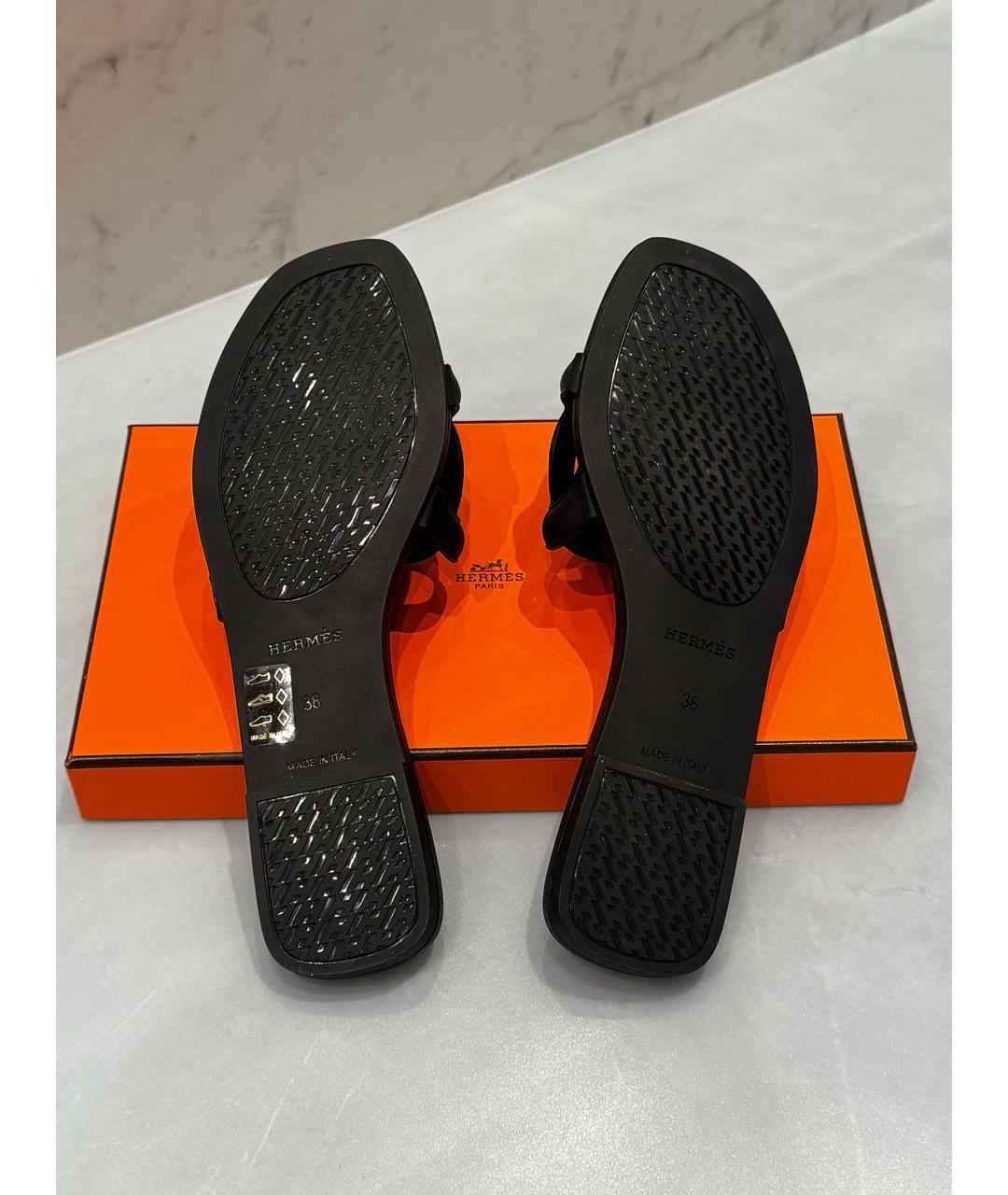 HERMES Черные резиновые шлепанцы, фото 5