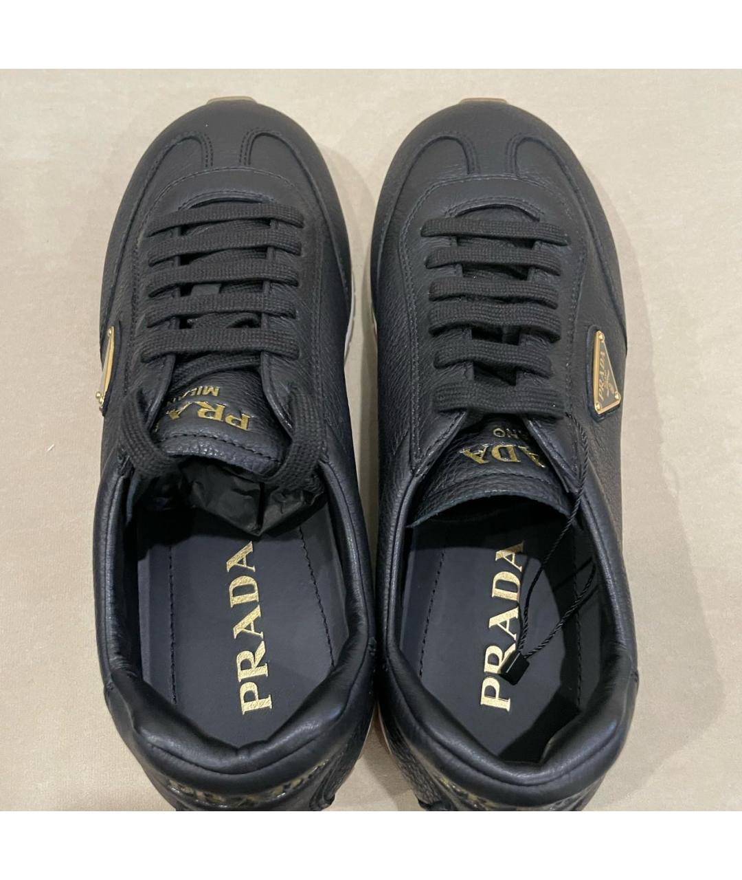 PRADA Черные кожаные низкие кроссовки / кеды, фото 3