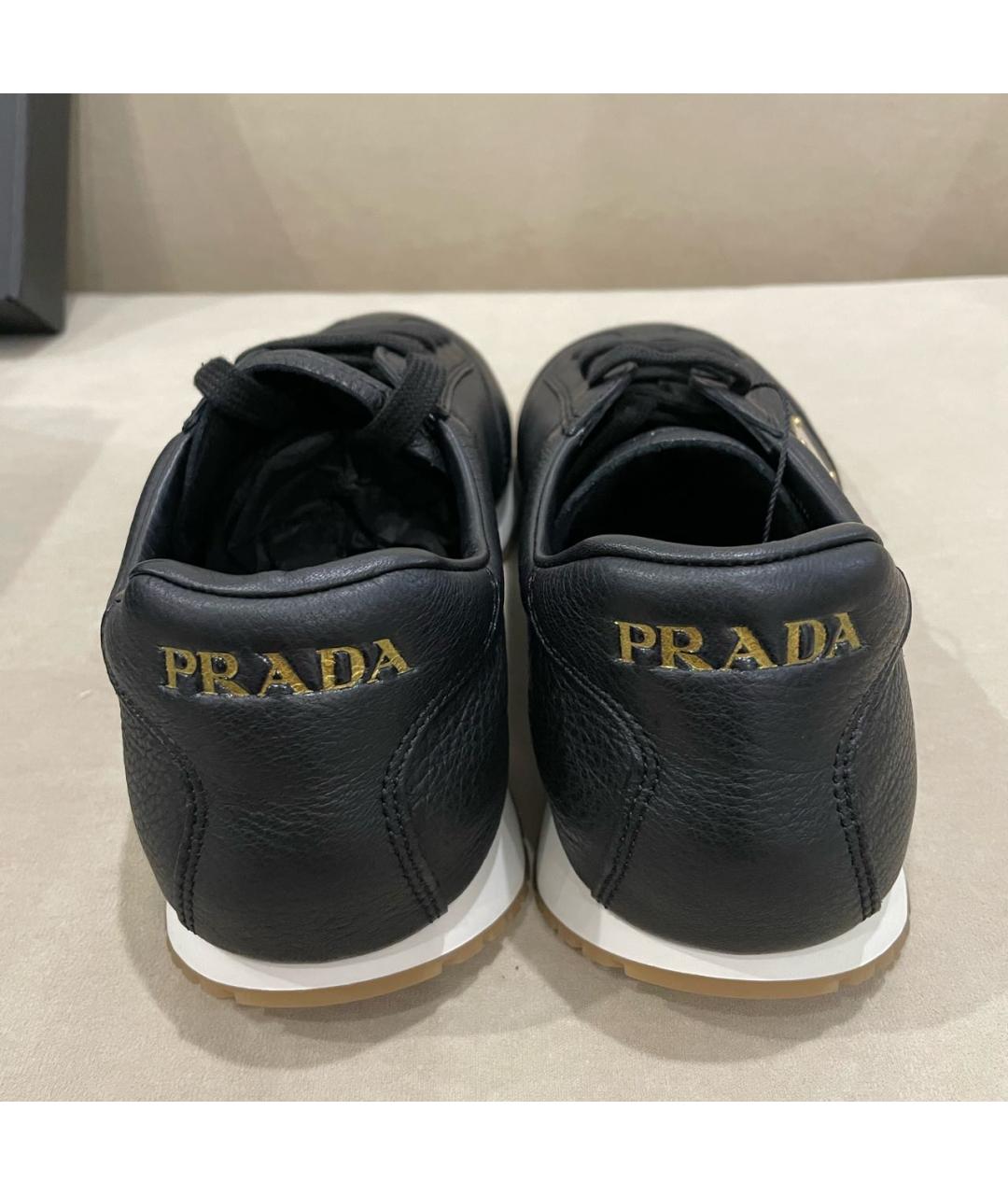 PRADA Черные кожаные низкие кроссовки / кеды, фото 2