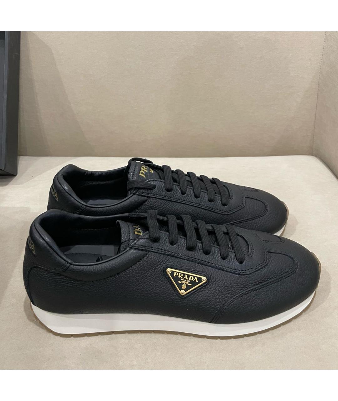 PRADA Черные кожаные низкие кроссовки / кеды, фото 7
