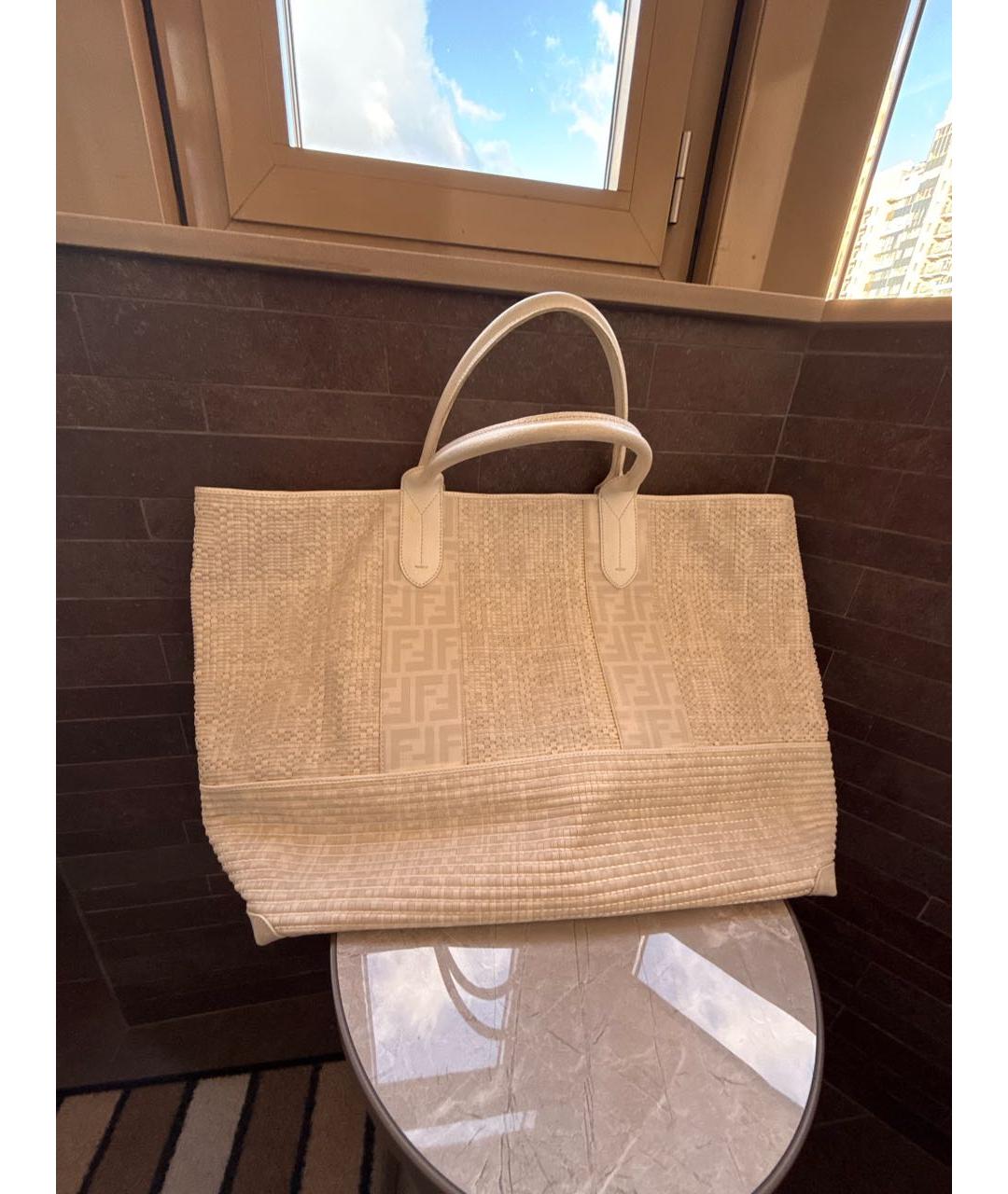 FENDI Белая пляжная сумка из искусственной кожи, фото 3