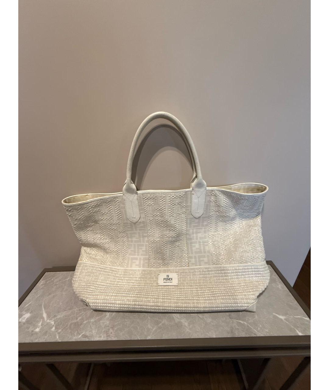 FENDI Белая пляжная сумка из искусственной кожи, фото 6