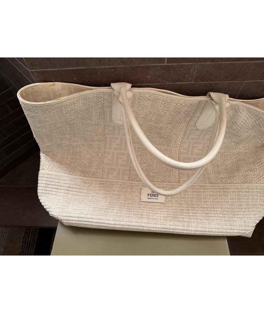 FENDI Белая пляжная сумка из искусственной кожи, фото 8