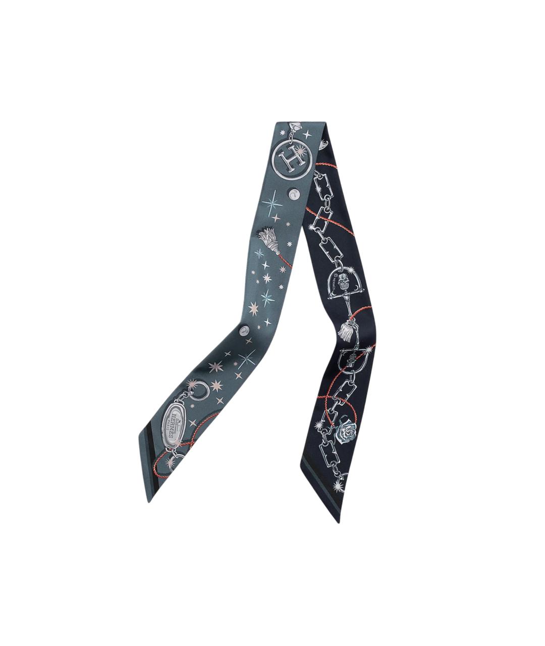 HERMES Темно-синий шелковый платок, фото 1