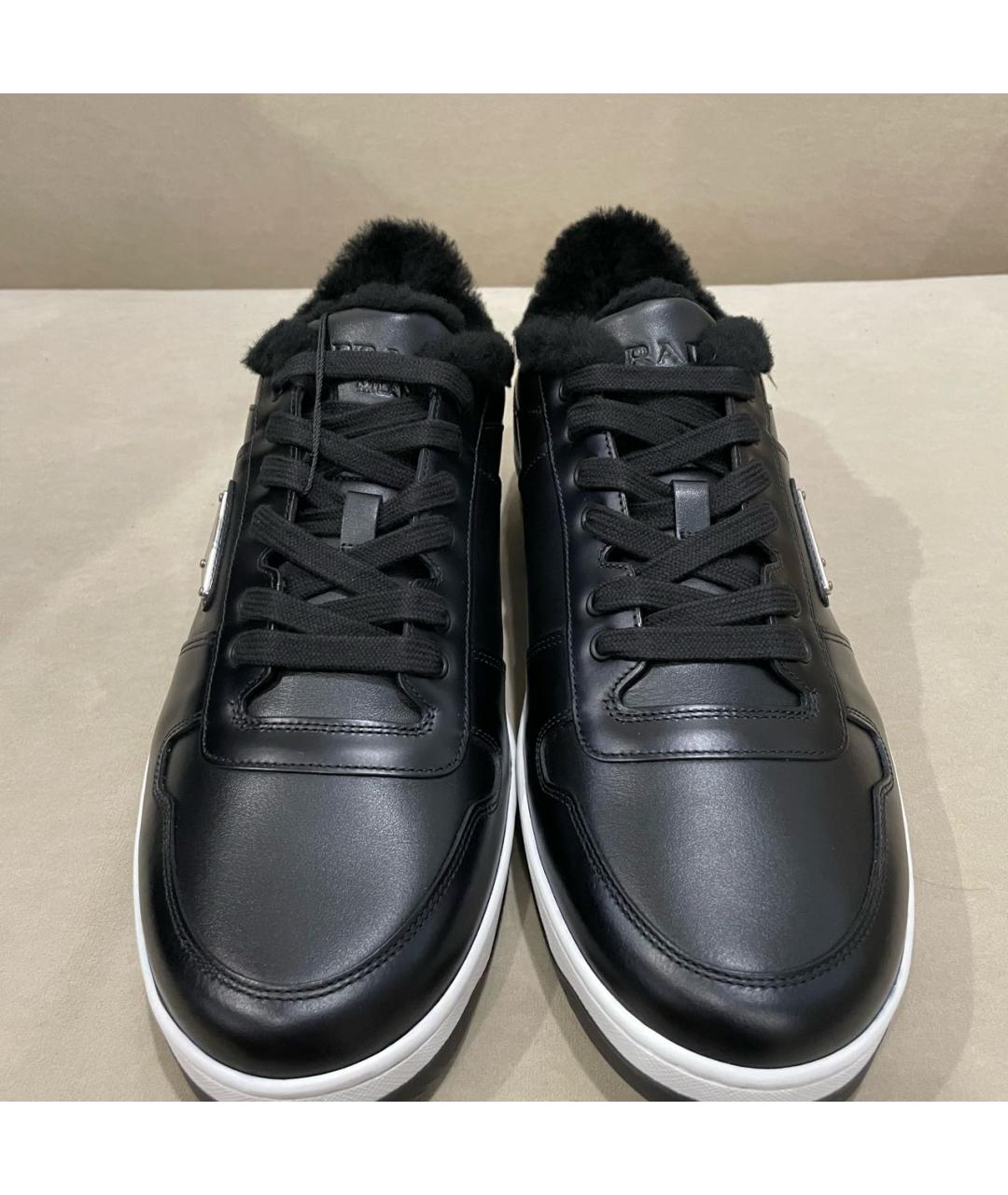 PRADA Черные кожаные низкие кроссовки / кеды, фото 2