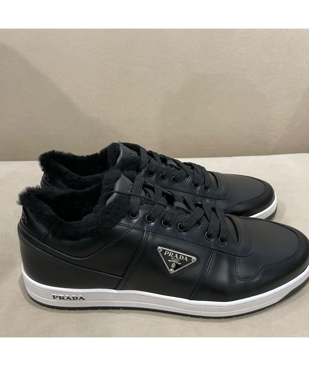 PRADA Черные кожаные низкие кроссовки / кеды, фото 6
